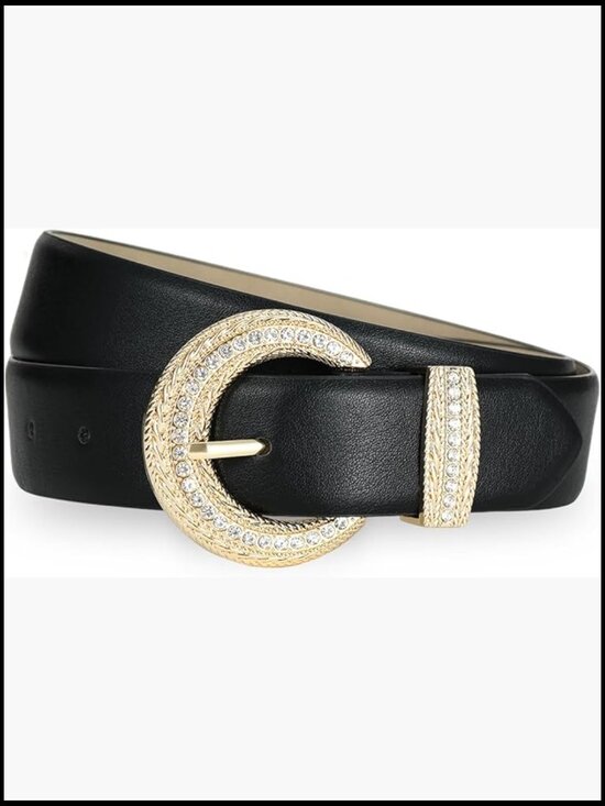 Faux Leather Rhinestone Buckle Belt Casual Waist Belt